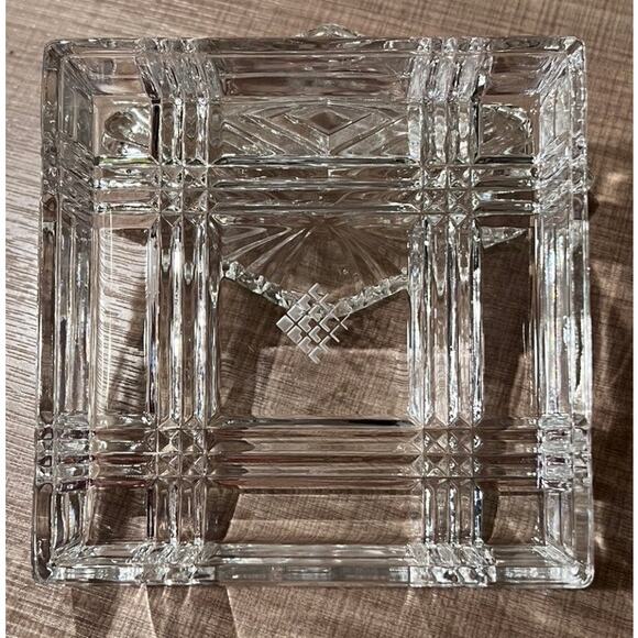 VTG Clear Glass Art Deco Square Trinket Box Tray Candle Soap Gift Jewelry Candy - Picture 7 of 7